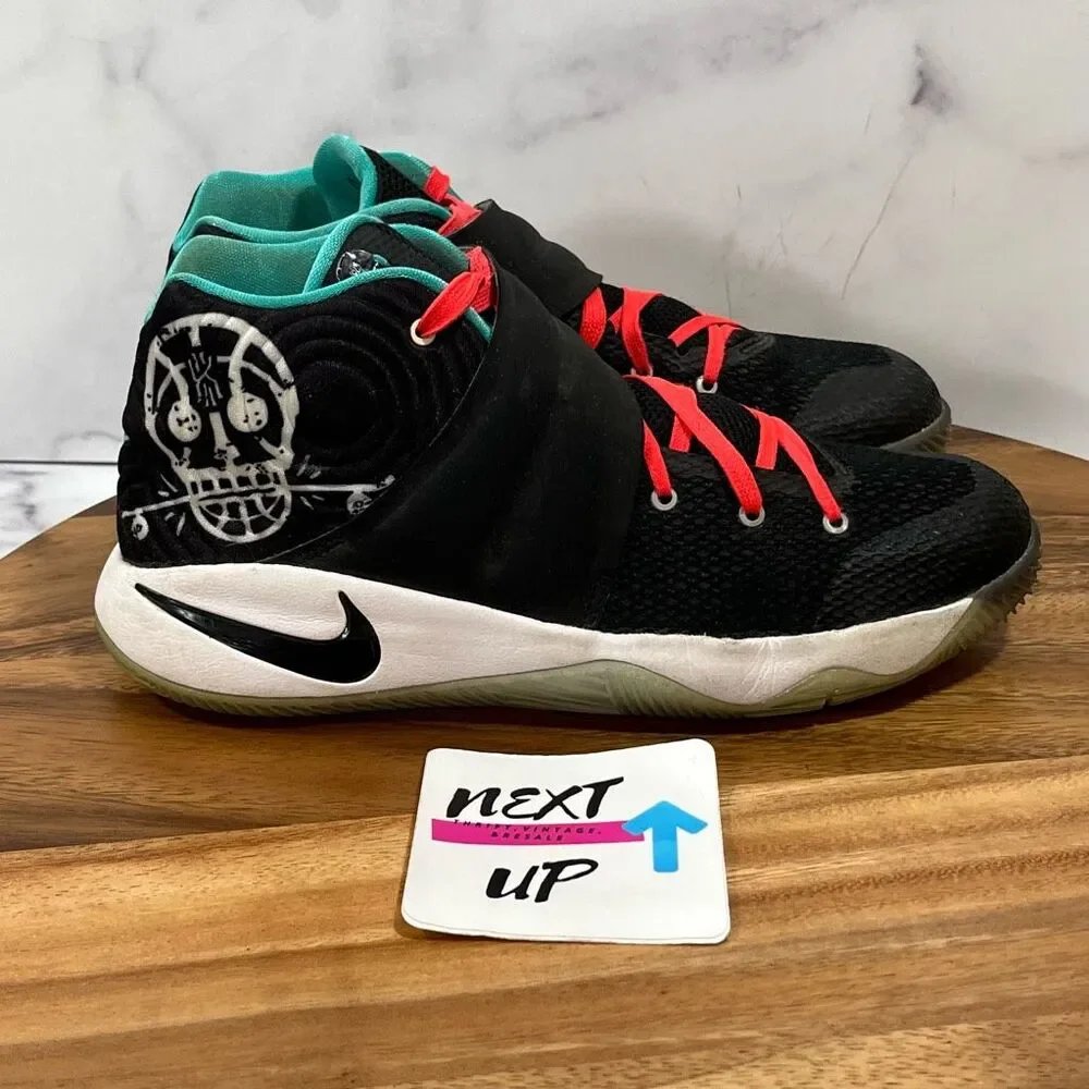 Size 6.5 Big Kids-Nike Kyrie 2 Basketball Sneaker Black Mid Top Skull